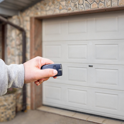 West Bloomfield security key fob pointing to a garage door